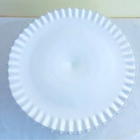 Vtg Fenton Silver Crest Ruffled Milk Glass Pedestal Cake Stand Plate Scalloped - Picture 3 of 15